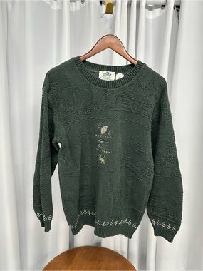 Northern Reflections Parkhursr dark Green Crewneck Knit Sweater owl deer small